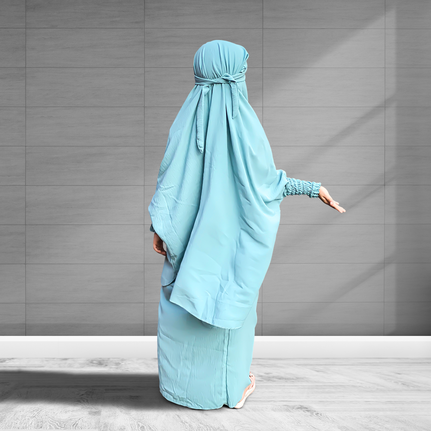 Buy Girls Baby Blue Jilbab - Elegant girls abaya with smocked cuffs