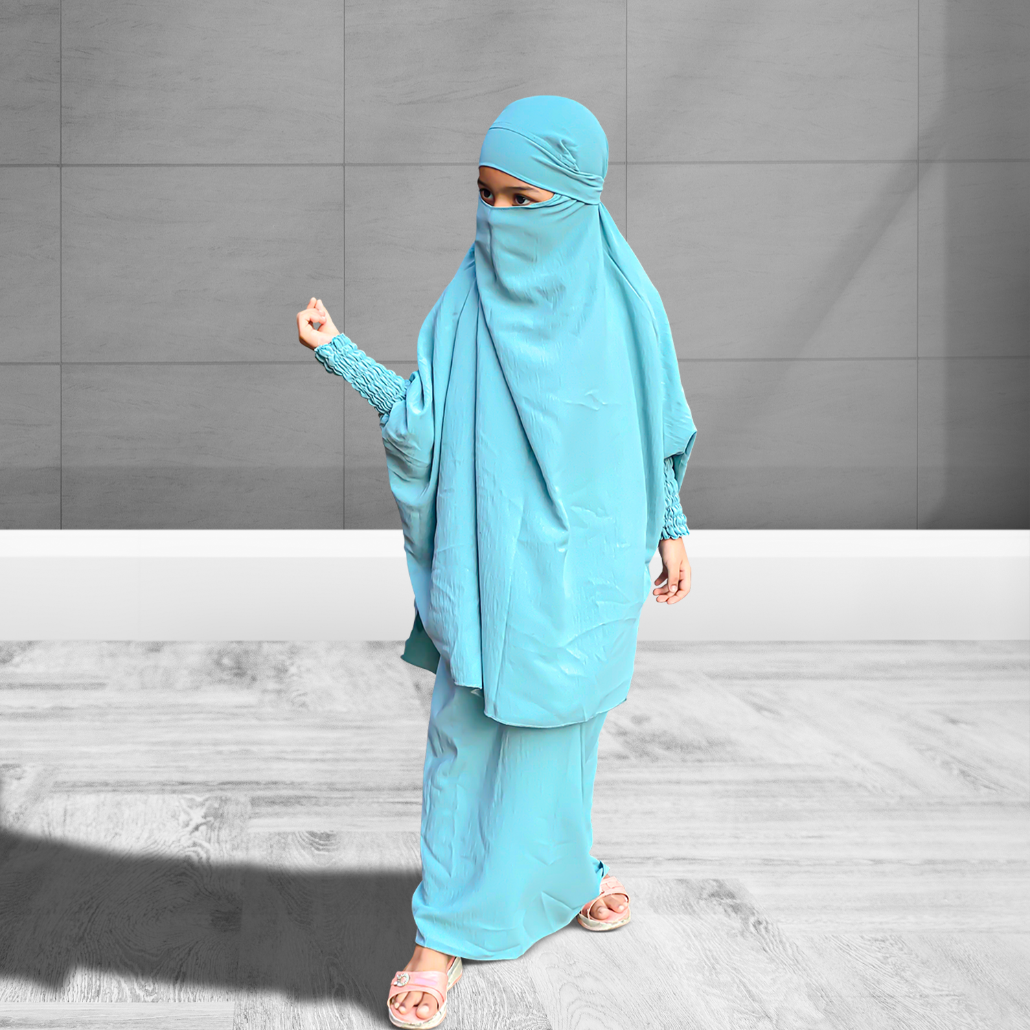 Shop Girls Baby Blue Jilbab - Complete girls abaya set with head cover