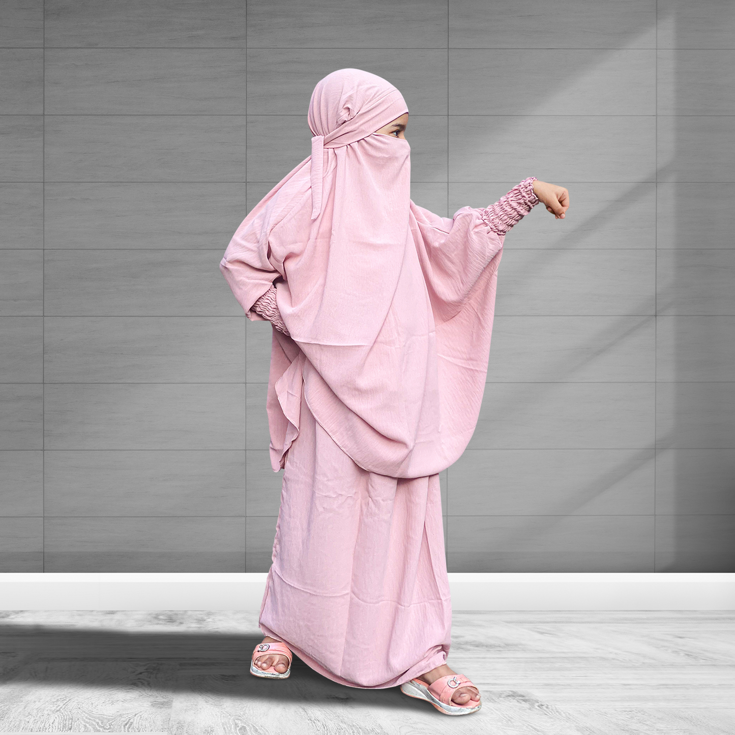 Shop Girls Baby Pink Jilbab - Complete girls abaya set with head cover