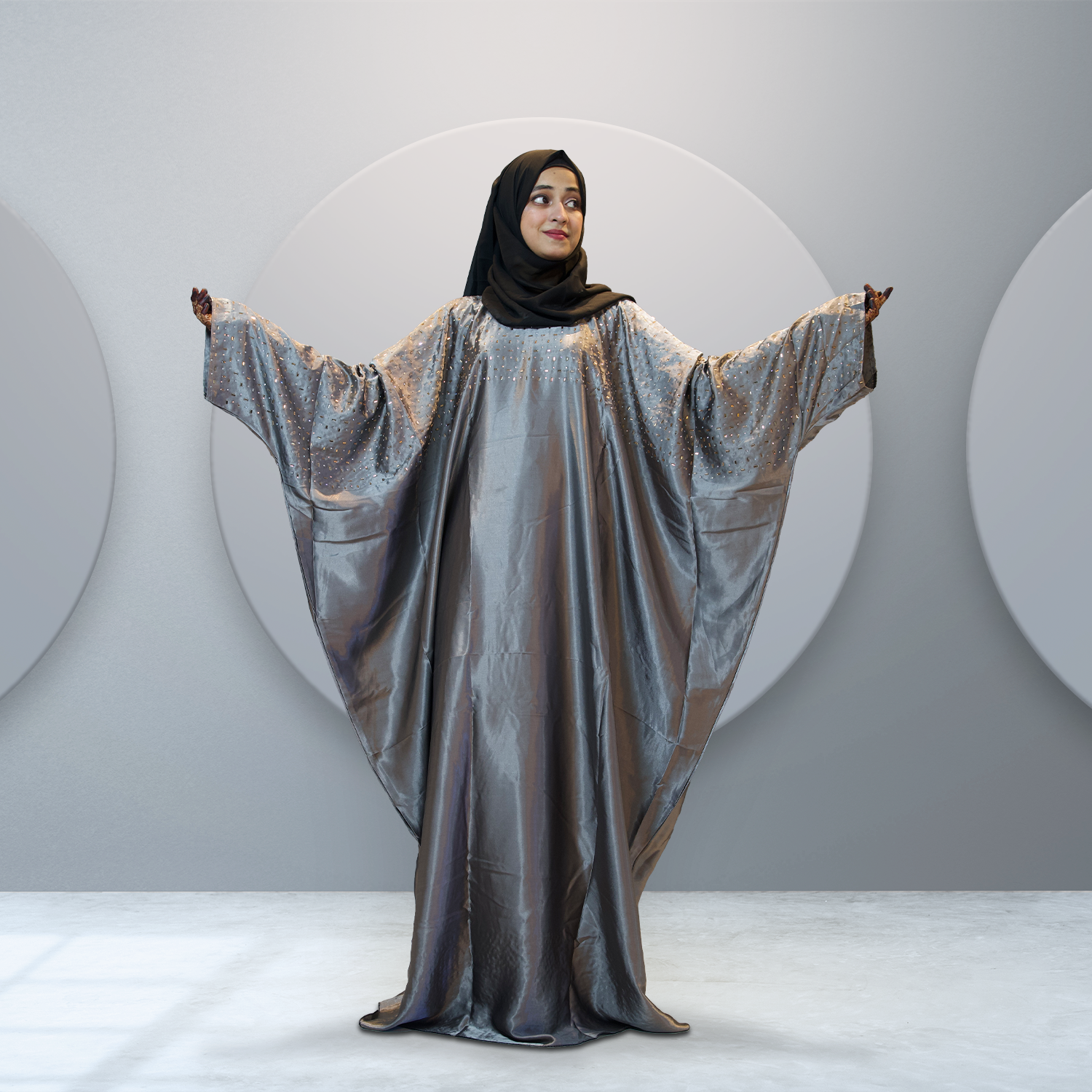 Metallic Grey Abaya for Women