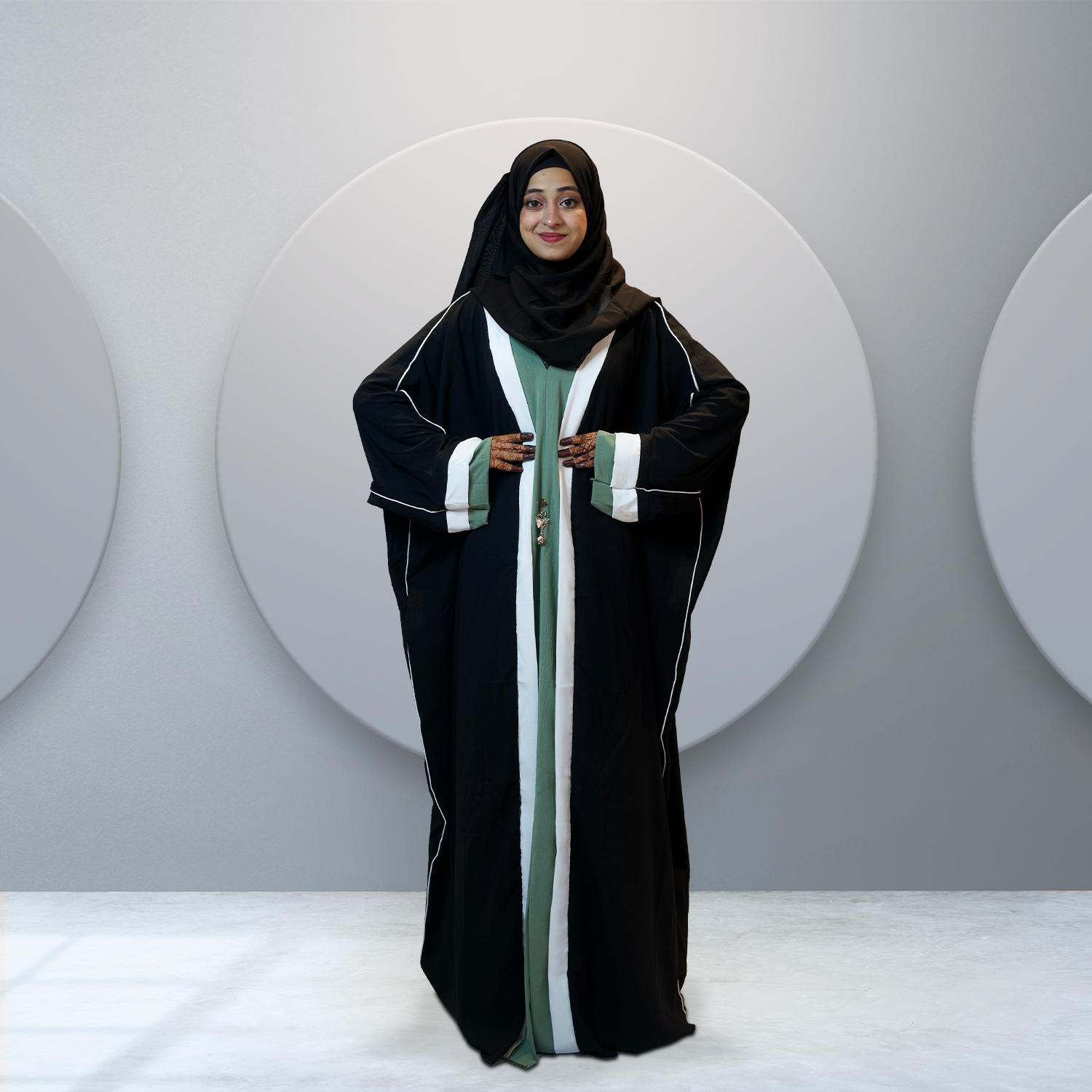 Buy Contrast Abaya in Black and Mint Green for Women Online