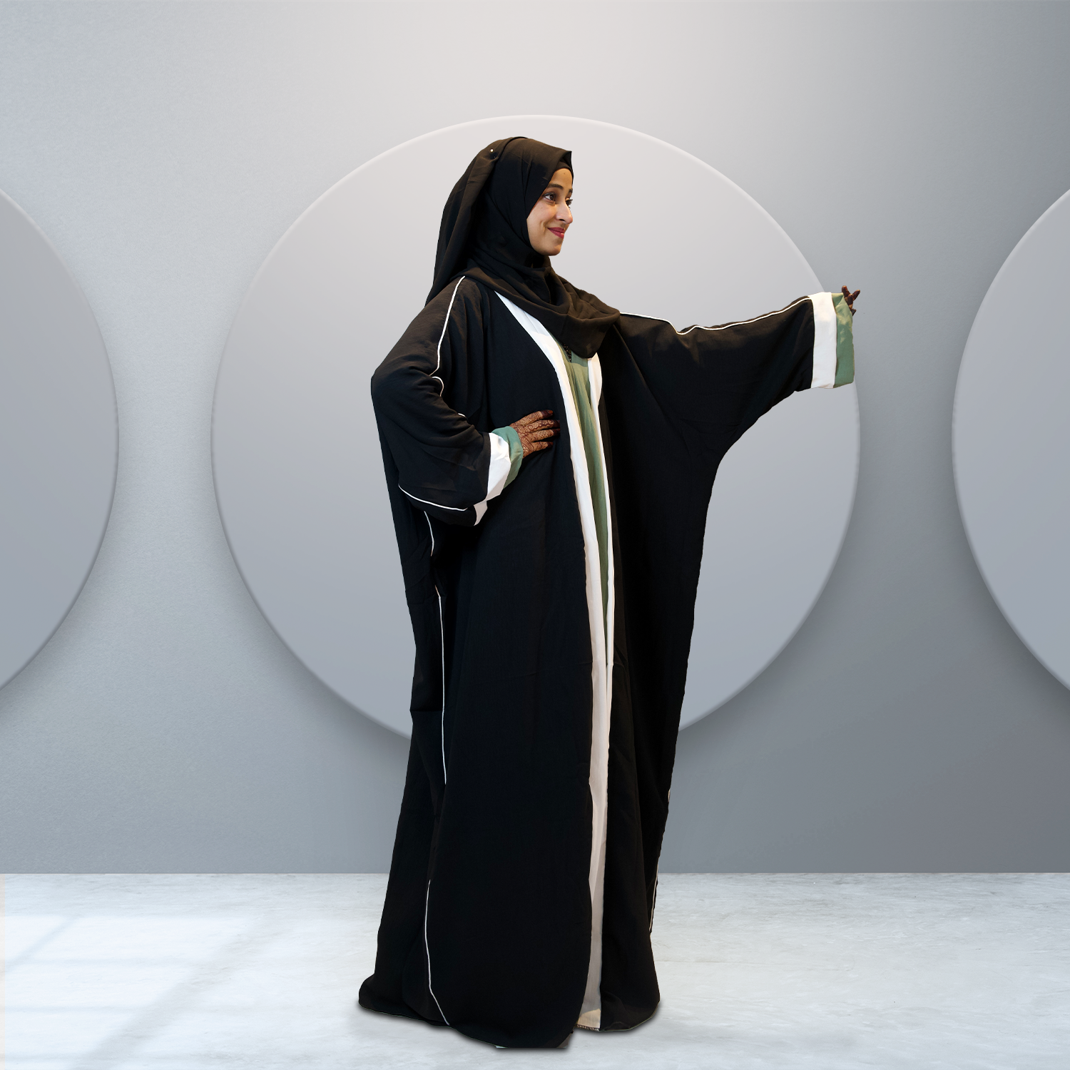 Modest Contrast Abaya in Black and Mint Green for Women - Shop Online