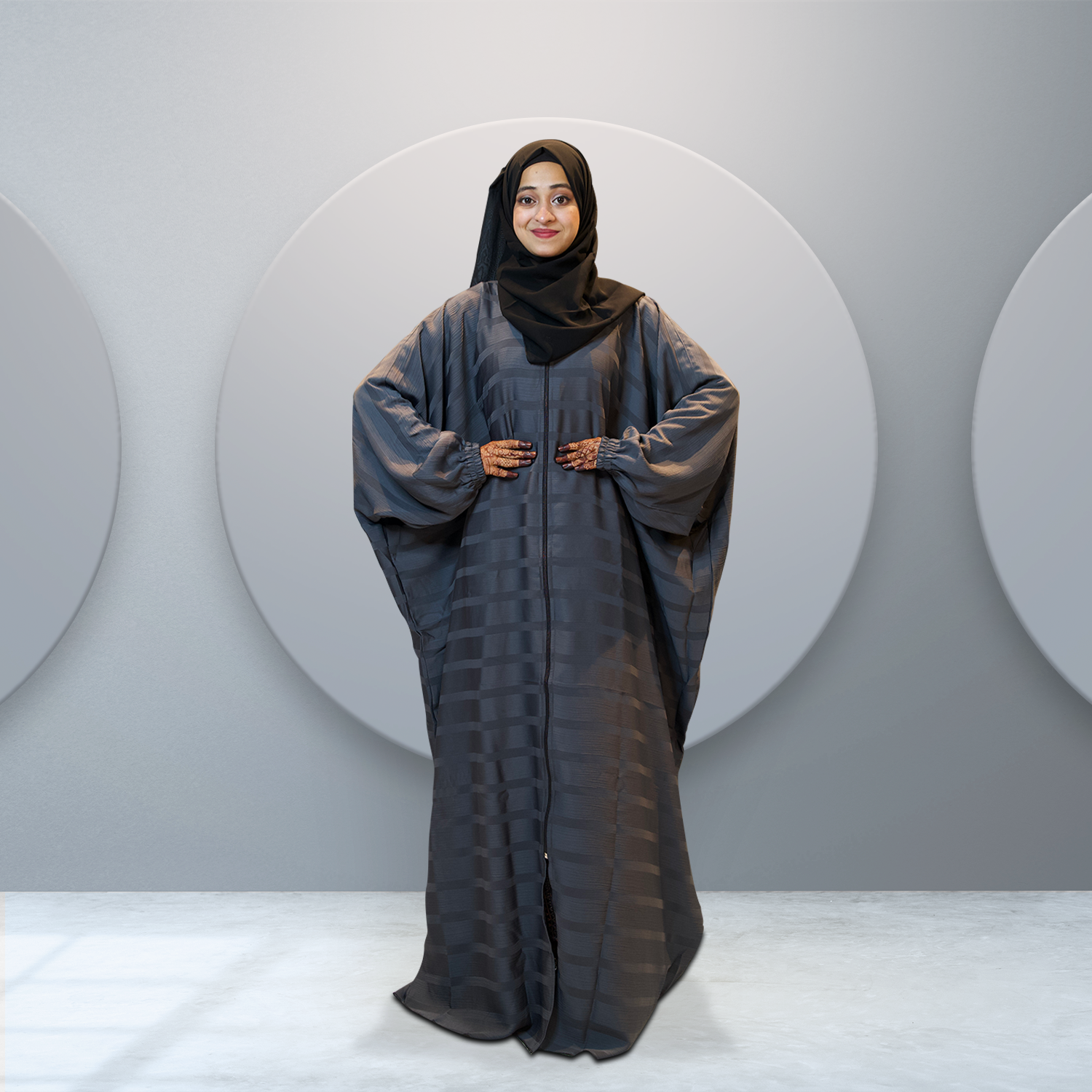 Buy Elegance Zip Kaftan Abaya in Grey for Women Online