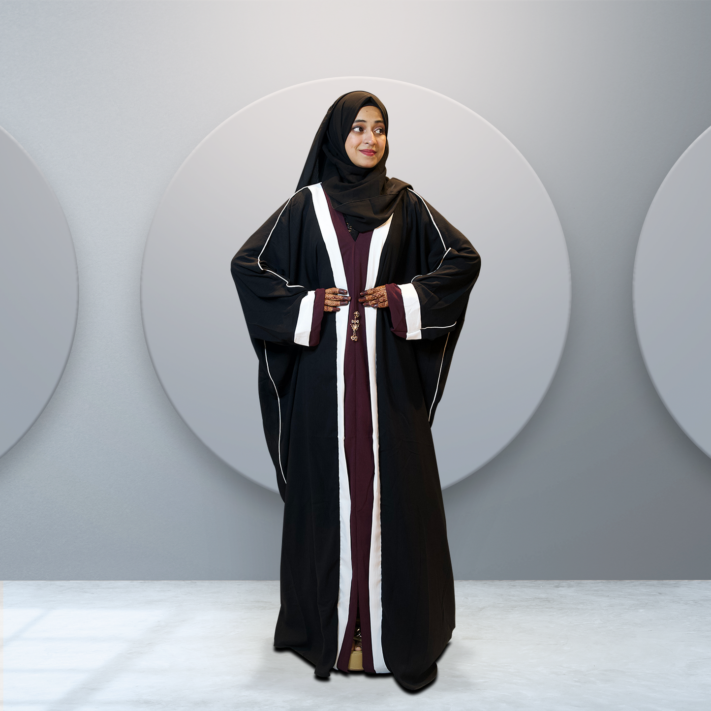 Buy Contrast Abaya in Black and Deep Maroon for Women Online