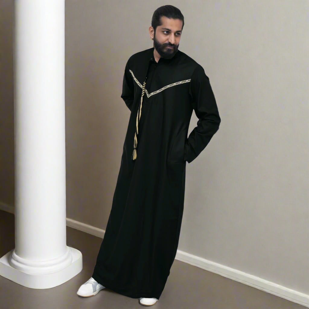 Buy Black & Gold Emirati Thobe for Men Online