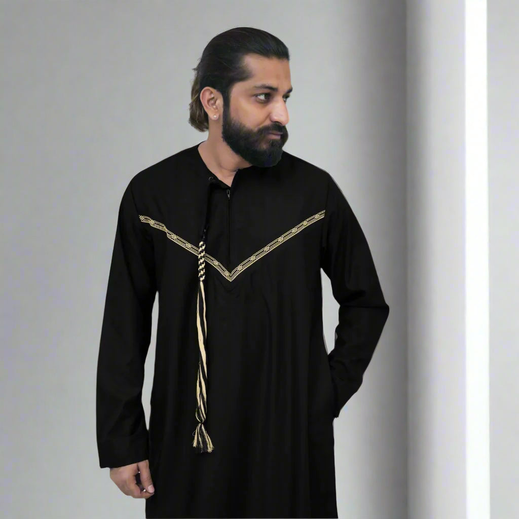 Buy Black & Gold Emirati Thobe Online