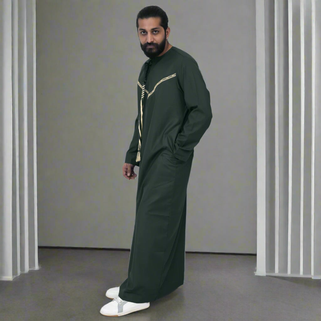 Shop Dark Green & Gold Emirati Thobe Online