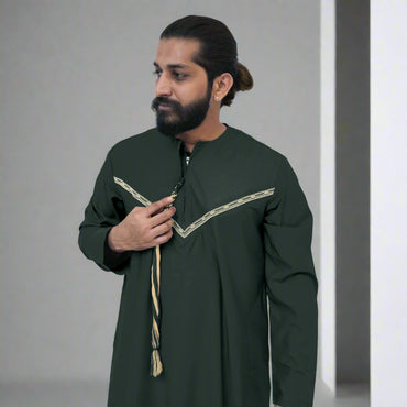 Buy Dark Green & Gold Emirati Thobe Online