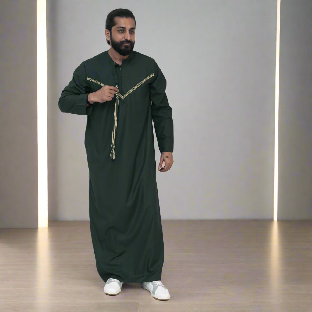 Shop Dark Green & Gold Emirati Thobe for Men Online