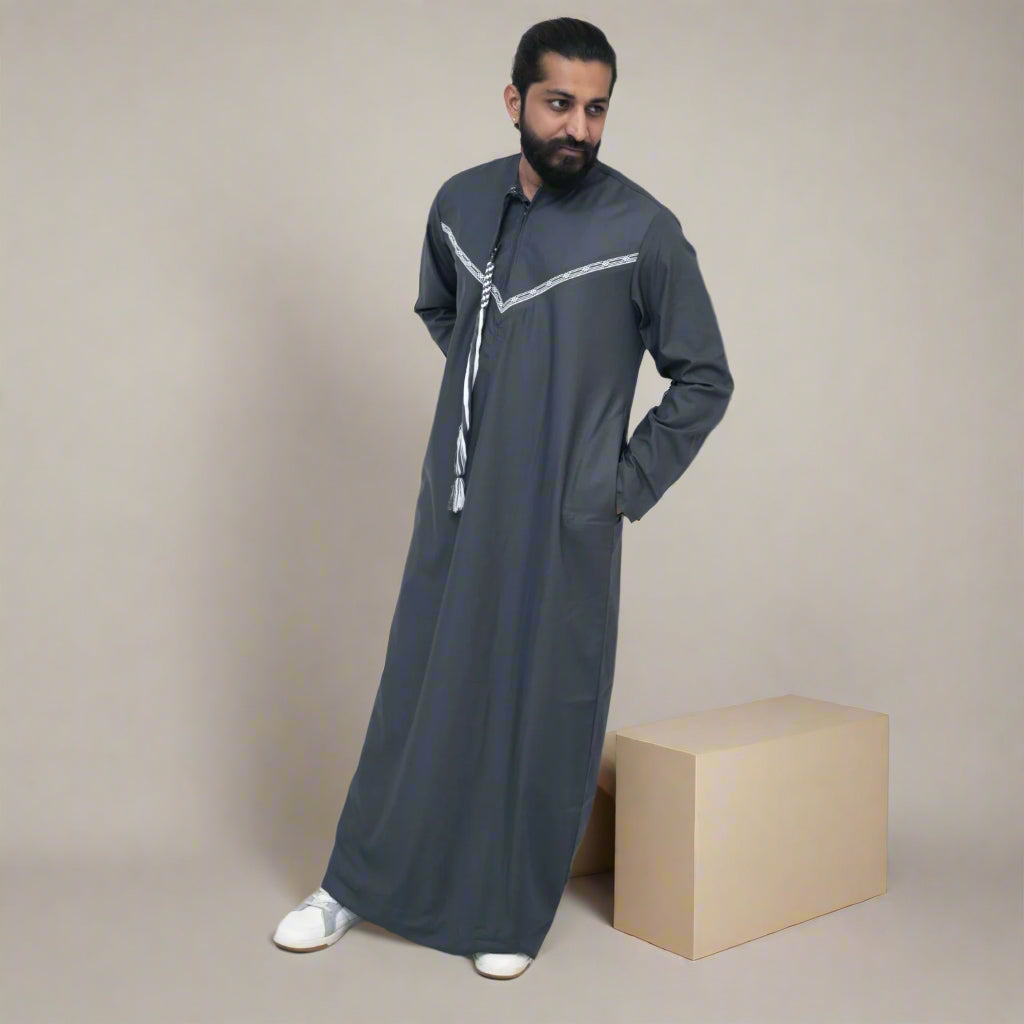 Grey & White Emirati Thobe for Men