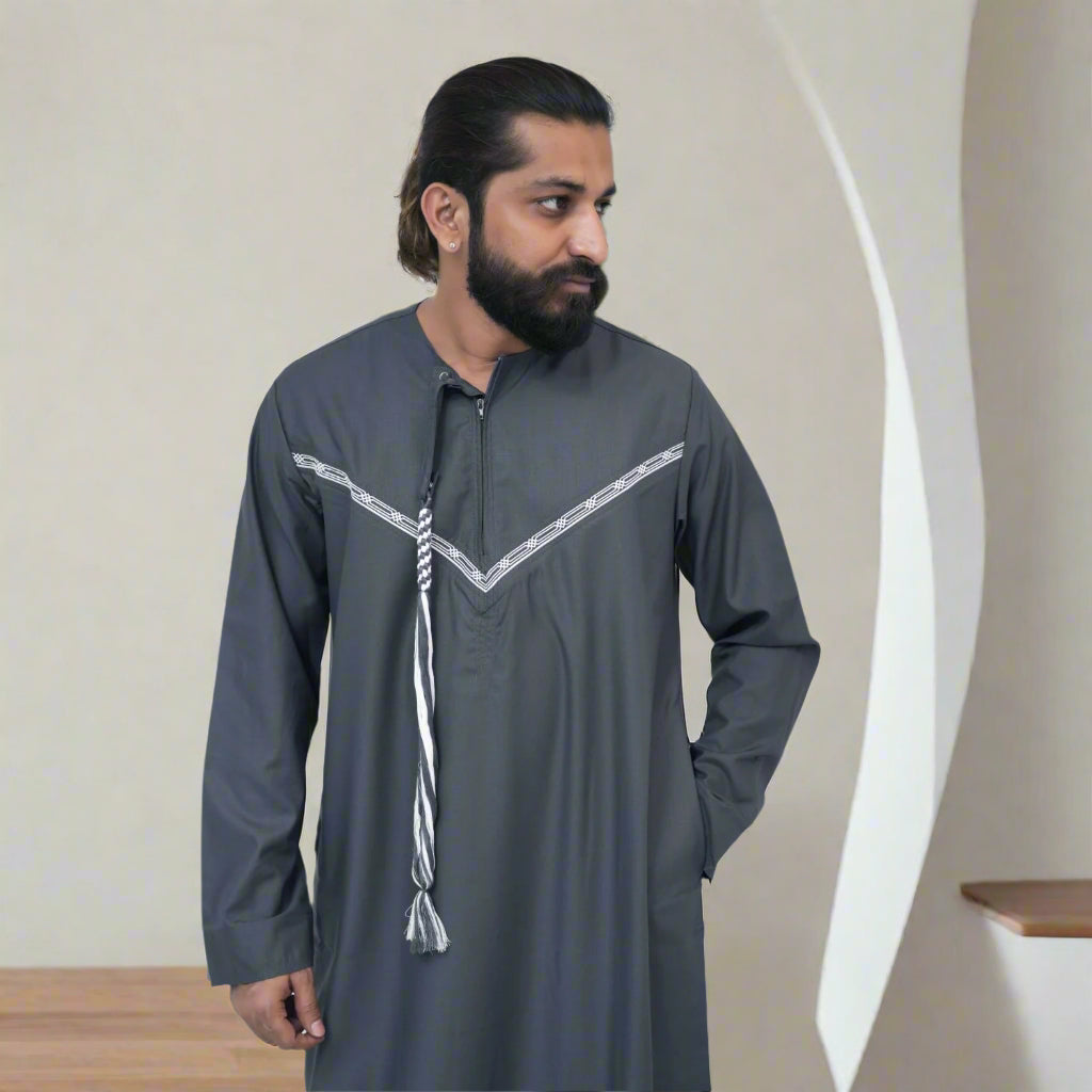 Shop Grey & White Emirati Thobe Online at Alhaya Fashion