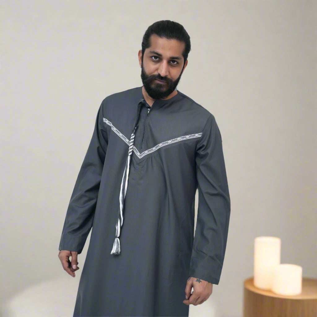 Buy Grey & White Emirati Thobe Online at Alhaya Fashion