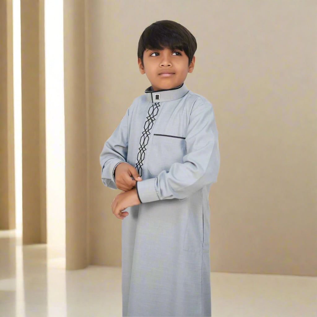 Buy Prestige Platinum Grey Kids Thobe Online at Alhaya Fashion