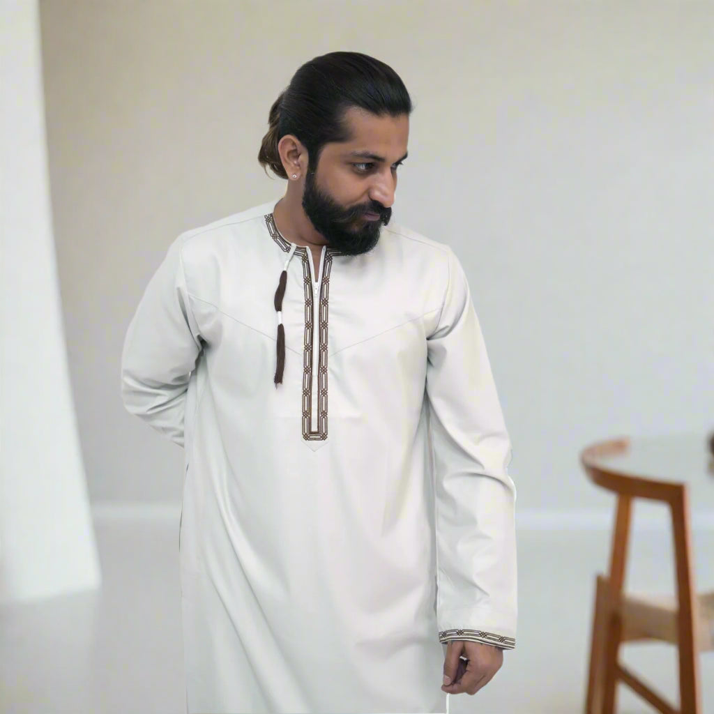 Buy Omani Embroidered Thobe in Off White for Men Online at Alhaya Fashion