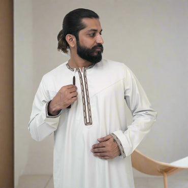 Omani Embroidered Thobe for Men – Off-White