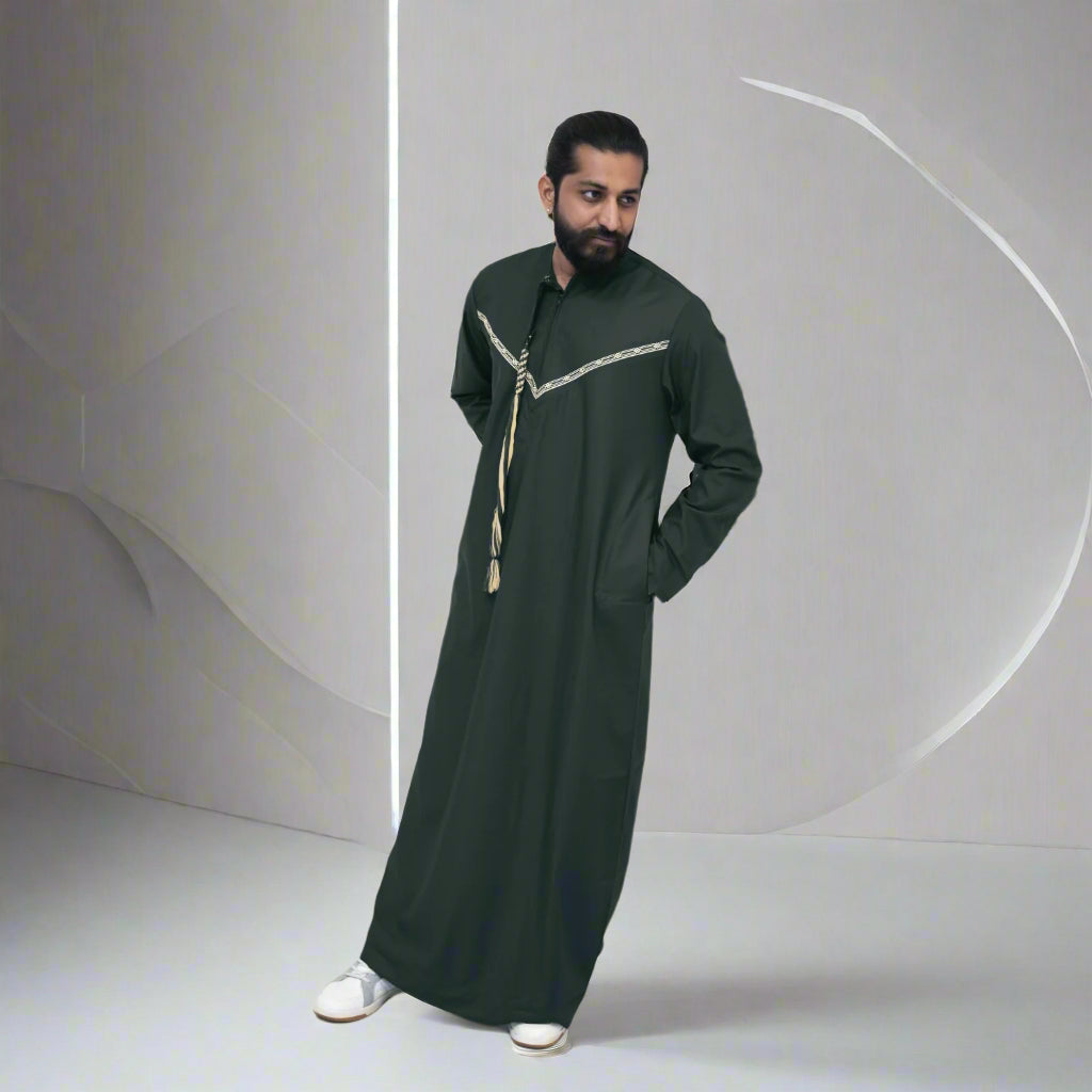 Dark Green & Gold Emirati Thobe