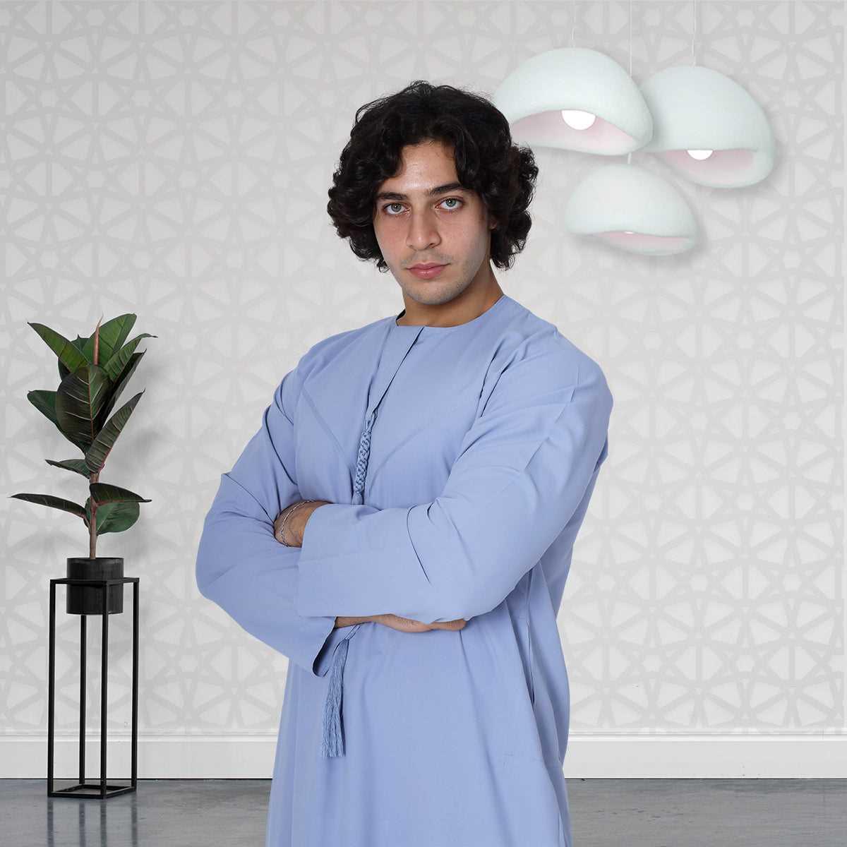 Pestle Sky Blue Emirati Cotton Thobe for Men