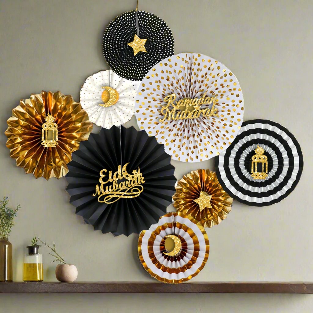 Shop Ramadan & Eid Decorative Paper Fans Set - Buy online to enhance your Ramadan and Eid celebrations.
